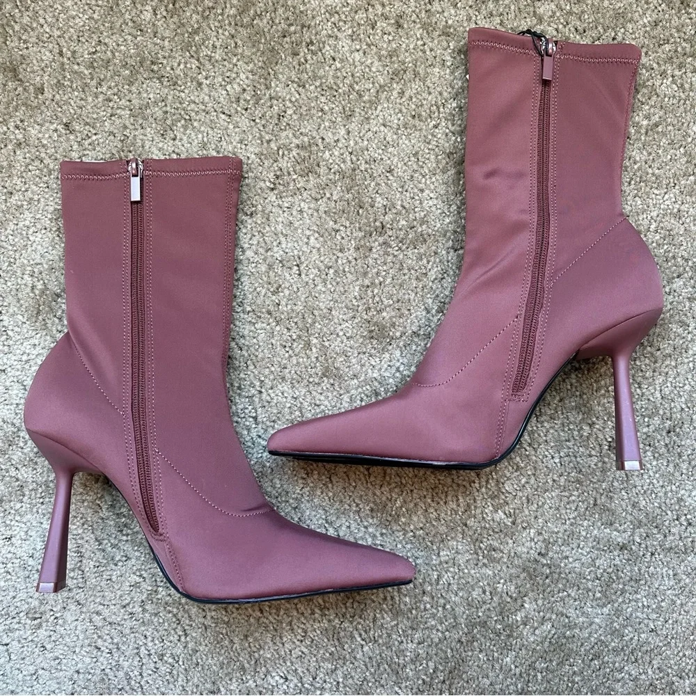 New Zara Pink Stretch Fabric Heeled Ankle Pointed Toe Boots 3102/111 Size 8 - Picture 4 of 7